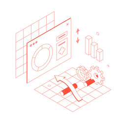 Ux, ui, website design, window, digital, app, presentation, infographic. Isometric vector illustration flat design isolated. Outline, linear style, line art, editable stroke.