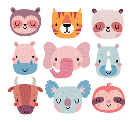 Poster - Cute african animals - elepant, zebra, giraffe, lion, monkey, crocodile, cheetah. Childish characters for your design.