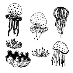 Wall Mural - Vector set of inhabitants of the seabed.