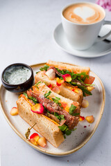 Canvas Print - Toast sandwich with cheese and ham filled with tomato and lettuce