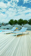 background of outdoor lounging terrace and Lounge Chair with beautiful swimming pool rooftop , 3D illustration rendering