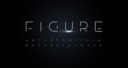 Aufkleber - Thin futuristic font, minimalistic abstract alphabet, figure thin letters for digital innovation graphic, space, science tech element, monogram, logo, sign, symbol, ai, hud text. Modern typeset design
