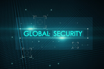 Poster - Creative blue global security and hackig background with polygonal dots and connections. Malware, safety and phishing concept. 3D Rendering.