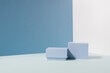 © ximich_natali - Abstract creative pedestal podium, blue hard shadow background. Minimalism, product showcase, copy space