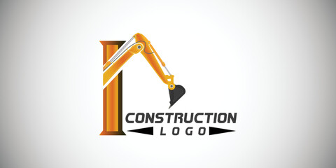 Wall Mural - I letter construction logo with  Excavator design