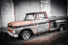 Old Pickup Truck, Rusty And Beat Up