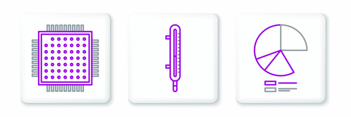 Aufkleber - Set line Pie chart infographic, Processor and Meteorology thermometer measuring icon. Vector