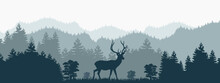 Best Forest Mountains Vector With A Deer