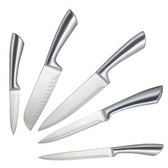 set of kitchen knives isolated on white background