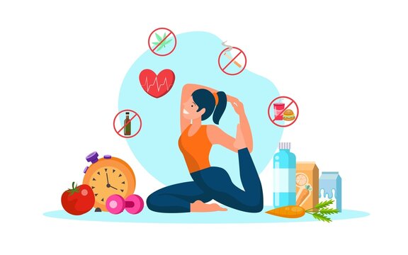 flat illustration. yoga concept as health care. make weight loss make the heart wave good, relax, re