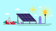 Flat illustration. Concept of working of solar panels. innovation of the future as renewable energy make the environment better.