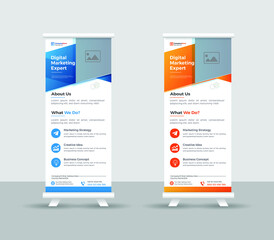 business roll up banner stand template design, modern portable stands corporate roll-up banner layou