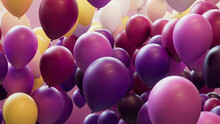 Purple, Yellow And Cream Balloons Floating In The Air. Colorful, Carnival Wallpaper.