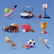 © Kannapat - Collection of 3d sport icon collection isolated on blue, Sport and recreation for healthy life style concept