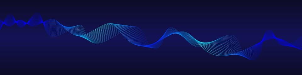Poster - smooth blue wave dynamic lines with glowing dots bokeh style geometric design background shapes pres