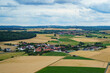 Landscape in Germany in summer from above. Top view. Nature, forests, fields.