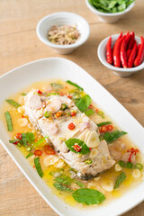 Wall Mural - steamed sea bass fish with herbs