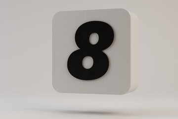 Fototapete - abstract background. white icon with the number 8 in black with a shadow on a white background. 3d render. 3d illustration