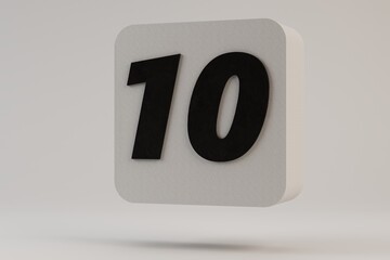 Fototapete - abstract background. white icon with the number 10 in black with a shadow on a white background. 3d render. 3d illustration
