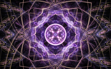 Fototapete - abstract illustration of a computer generated fantastic flower of various shapes and shades on a black background for use in symbology, signs for digital design and graphics
