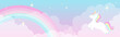 © mar_mite_ - vector background with a rainbow unicorn in cloudy sky for banners, cards, flyers, social media wallpapers, etc.