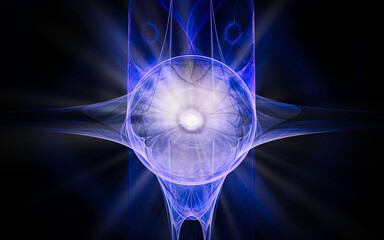 Fototapete - abstract illustration of a computer generated fantastic flower of various shapes and shades on a black background for use in symbology, signs for digital design and graphics