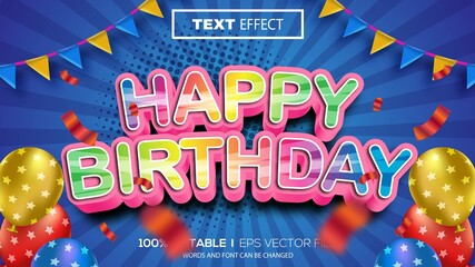 Wall Mural - happy birthday editable text effect premium vector