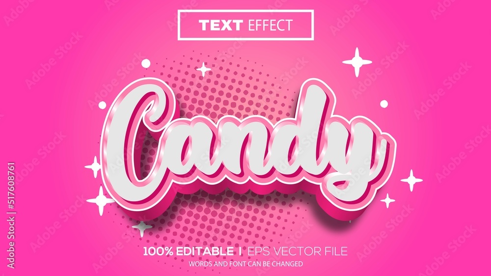 3d editable text effect candy theme premium vector Stock Vector | Adobe ...