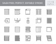 Window blinds line icons. Vector illustration include icon - mosquito net, roller, automatic motorized rolls, measuring, solar outline pictogram for jalousie. 64x64 Pixel Perfect, Editable Stroke