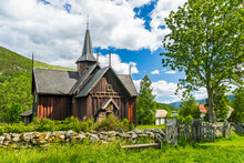 Norway, Viken, Nore, Facade Of Medieval Stave Church In Summer