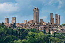 Italy, Tuscany, San Gimignano, Towers Of Medieval Town In Summer