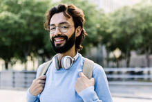Happy Bearded Man With Wireless Headphones