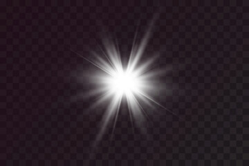 Poster - White transparent stars light effect. Starlight effect, flare.