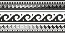 Vector Monochrome Classic European National Ornament, Border, Frame, Meander. Endless Pattern Of Ancient Greece, Roman Empire.