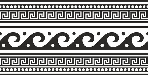 Vector monochrome classic European national ornament, border, frame, meander. Endless pattern of Ancient Greece, Roman Empire.