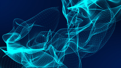 Wall Mural - Animated background. Futuristic mysterious flowing digital particles wave de-focus virtual reality abstract cyber space environment background.