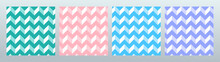 Set Of Colorful Patterns. Background Pattern Seamless Chevron Abstract Pink, Blue, Green, Violet Pastel Colors. Summer Background Design.