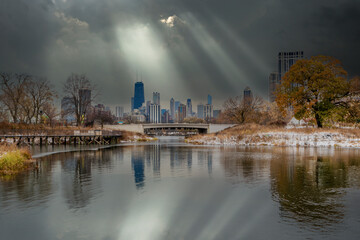 Wall Mural - Chicago City skyline view from Lincoln Park 