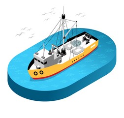 Sticker - Isometric Commercial Fishing Boat