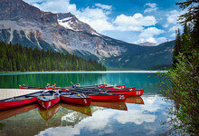 Beautiful Emerald Lake In Rocky Mountains, Yoho National Park, British Columbia, Canada