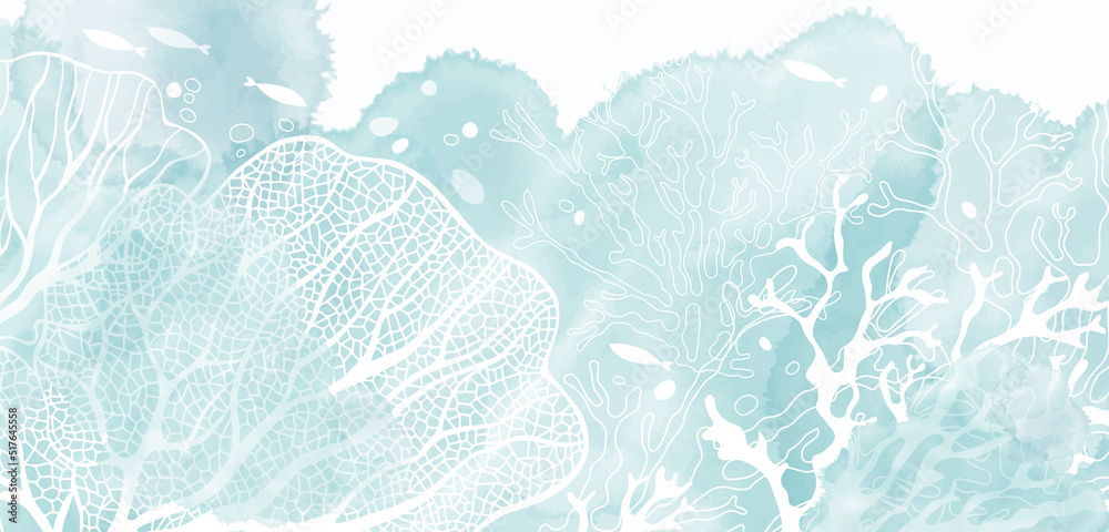 Art sea background vector. Luxury design with underwater plants and ...
