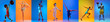 © master1305 - Sport collage of professional athletes posing isolated on gradient blue-yellow background in neon. Concept of motion, action, active lifestyle, achievements, challenges