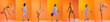 Leinwandbild Motiv Sport collage of professional athletes posing isolated on gradient multicolored background in neon. Concept of motion, action, active lifestyle, achievements, challenges