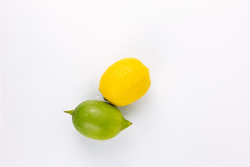 Poster - Natural green and yellow Lemon fruit isolated on white background