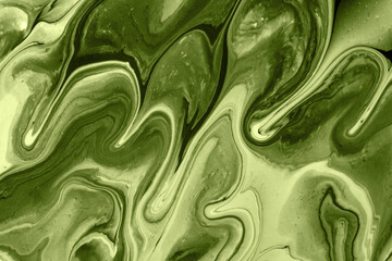 Wall Mural - abstract fluid art background green and olive colors. liquid marble. acrylic painting with lines and