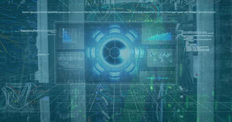 Poster - Composition of binary coding digital icons and online security padlock online security padlock