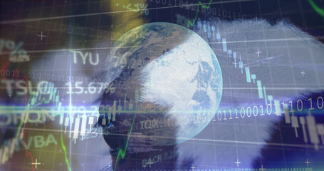 Poster - Image of data processing and globe over horse