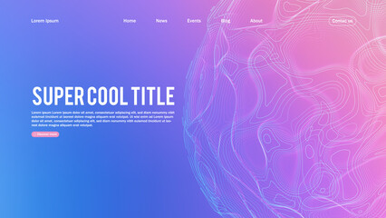 Landing page abstract design with sphere element. Template for website or app.