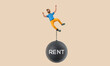 © ink drop - Business character chained to a large falling rent ball. 3D Rendering