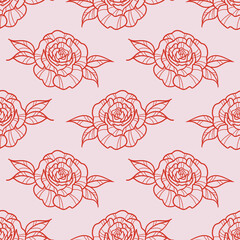 Poster - Red roses, floral vector pattern, romantic flower background